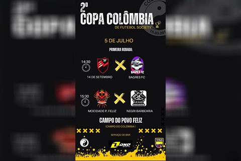 2ª Copa Colômbia de Futebol Society começa neste sábado em Tietê!